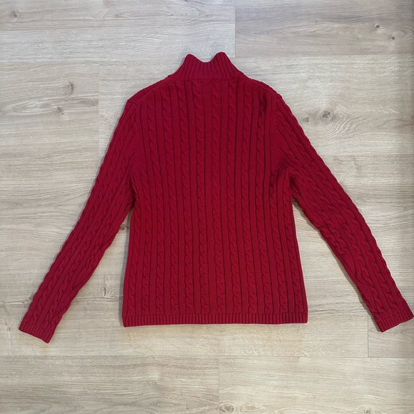 Women’s Red LL Bean 100% Cotton Cable Knit Full Zip Sweater Size Medium - Picture 3 of 6